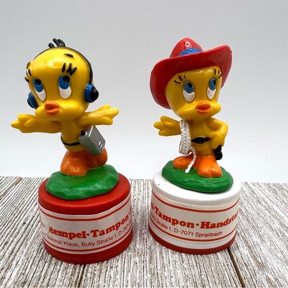 Vintage 1983 Warner Bros Tweety Bird Figurine and Hand Stamp, Lot of Two, Bully - Picture 2 of 11